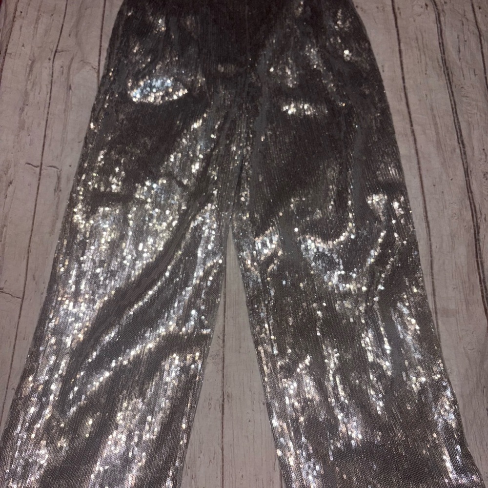 Anthropologie Porridge Lula silver sequin wide leg pants XS - Picture 4 of 6